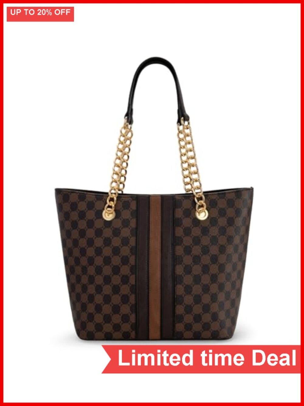 Vegan Leather Tote Handbag with Gold Chain Handle for Women Large Capacity